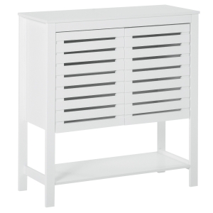 HOMCOM Armario Auxiliar con Puerta de Diseño Persiana Balda Ajustable y Estante Inferior Moderno Minimalista para Cocina Baño Salón 76x30x81 cm Blanco