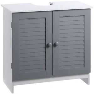 kleankin Bathroom Under Sink Cabinet, Pedestal Storage Unit with Adjustable Shelf, Grey and White