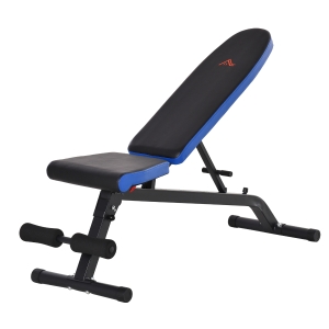 HOMCOM Hantelbank für Ganzkörpertraining Verstellbare Mehrzweck-Hantelbank Trainingsbank zusammenklappbar 110 kg Belastbarkeit Stahl Schwarz+Blau 142 x 46 x 50-132 cm
