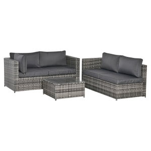 Outsunny 4-Seater Rattan Dining Sofa Set Table Garden Furniture Outdoor w/ Cushion Loveseat