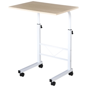HOMCOM bijzettafel in hoogte verstelbare salontafel verrijdbaar bureau met wielen parkeerremmen C-vormige tafel spaanplaat staal ijzer kunststof wit esdoorn 60 x 40 x 68-78 cm