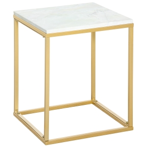 Outsunny Tavolino da Caffè per Casa e Giardino in Metallo con Effetto Marmo, 40x40x50cm, Oro