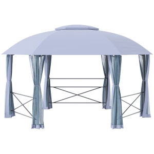 Outsunny 4.7 x 4.7(m) Patio Gazebo Canopy, Hexagon Shape Garden Tent Sun Shade, Outdoor Shelter with 2 Tier Roof, Netting, Steel Frame, Grey