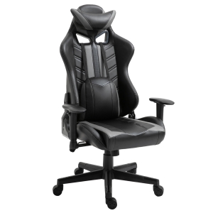 Vinsetto gamingstoel met kantelfunctie kantoorstoel in hoogte verstelbaar 160 ° hellingshoek schuimstof synthetisch leer nylon zwart + grijs 71 x 54 x 135-145 cm