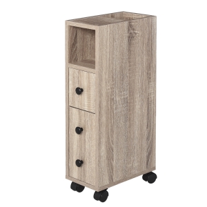 kleankin Armadietto da Bagno a colonna design compatto 4 ruote color rovere