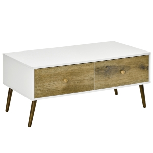 HOMCOM Tavolino da Salotto in Stile Nordico con 4 Cassetti, 100x53.3x45cm - Bianco/Legno