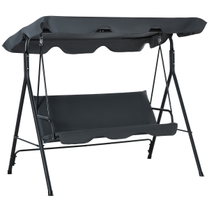 Outsunny Baloiço de Jardim de 3 Lugares com Almofada Toldo Ajustável e Estrutura de Metal para Balcão Terraço Patio Carga Máx. 200kg 172x120x153cm Cinza