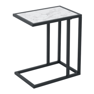HOMCOM Modern Classic C-Shape Side Table with Marble Grain Tabletop, Simple End Corner Desk in Metal Frame, for Living Room Bedroom Office, Black and White
