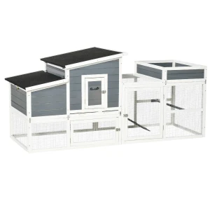 PawHut Deluxe Chicken Coop, Hen House, Wooden Poultry Cage with Plant Box, Openble Roof, Outdoor Run, Nesting Box, Removable Tray, 191.5 x 80 x 90cm
