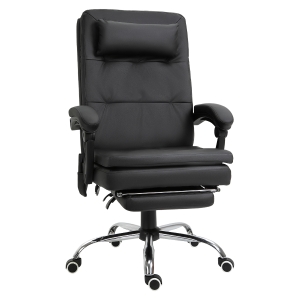 Vinsetto massagestoel directiestoel met massagefunctie 7 vibratiemassagepunten, in hoogte verstelbare draaistoel, bureaustoel met voetensteun, hoofdsteun, gegalvaniseerd PVC-schuim, zwart 67 x 70 x 112-120 cm