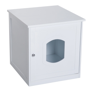 Pawhut Casa para Gatos Mascotas Diseño 2 en 1 Sirve como Casita o Arenero de Alta Comodidad Ligera Extraíble y Lavable con Mecanismo Magnético en La Puerta 51x48x51 cm Blanco