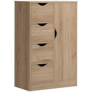 Meuble de rangement 1 porte 4 tiroirs aspect chêne clair