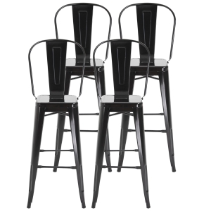 Homcom Set 4 Sgabelli in Metallo Design Industrial Nero con Poggiapiedi Impilabili 44 x 49 x 116 cm