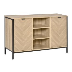 HOMCOM Aparador de Cocina Armario con 2 Puertas Estantes Ajustables y 3 Compartimentos Abiertos Muebles Auxiliar para Comedor Salón 120x39,2x76 cm Roble