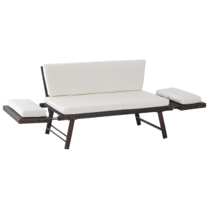 Outsunny Sofá de Ratán de 2 Plazas Convertible en Cama Individual con Reposabrazos Abatibles y Cojines Acolchados Sofá Doble para Jardín Patio Terraza 129x63x66 cm Beige