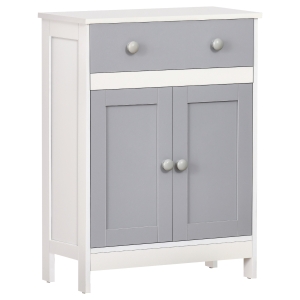 HOMCOM Armario de Salón con 1 Cajón 2 Puertas y Estante Interior Ajustable Mueble Auxiliar de Almacenaje Multiusos para Baño Cocina Comedor 60x30x80 cm Blanco y Gris