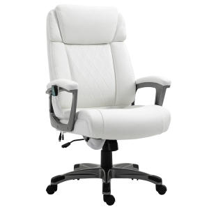 Vinsetto massage bureaustoel 6-punts draaibare massagestoel gemaakt van kunstleer met gebogen hoofdsteun en armsteun wit 70 b x 76,5 d x 114-124 h cm