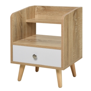 HOMCOM Nachttisch mit Schublade und Regal, Erhöhter Nachtschrank, Schlafzimmer Nachtkommode, Massivholz 37 x 30 x 48 cm
