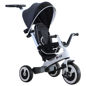 HOMCOM Kinderdreirad mit Schubstange und Dach, Dunkelgrau, 115 x 54 x 96 cm