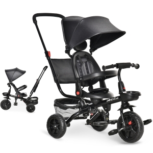 HOMCOM Kinderdreirad mit Schubstange und drehbarem Sitz, Schwarz, 111,5 x 52 x 98 cm