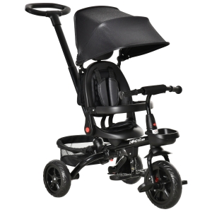 HOMCOM Kinderdreirad mit Schubstange und drehbarem Sitz, Schwarz, 111,5 x 52 x 98 cm