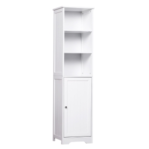 kleankin® KOMODA SZAFKA REGAŁ ŁAZIENKOWY STOJĄCY 3 REGULOWANE PÓŁKI drewno biała 40 x 38 x 160 cm