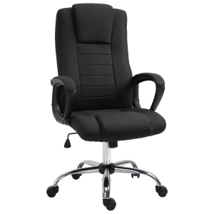 Vinsetto Bürostuhl Computerstuhl mit Wippenfunktion Kopfstütze ergonomischer Schreibtischstuhl drehbar höhenverstellbar Leinen-Touch Schwarz 62 x 62 x 110-119 cm