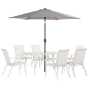 Outsunny 8-delige tuinset met paraplu, crèmewit+lichtgrijs