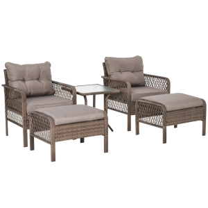 Outsunny Rattan Gartenmöbel 5-tlg. Sitzgarnitur Sofa mit Hocker Tisch Stahl