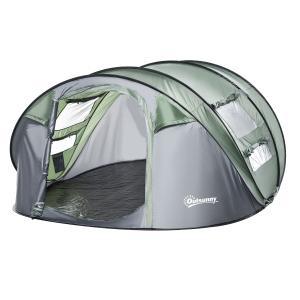 Outsunny Zelt für 4-5 Personen Campingzelt mit Heringen Kuppelzelt Polyester B3 Gitter Glasfaser Dunkelgrün+Grau 263,5 x 220 x 123 cm