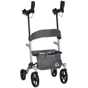 HOMCOM loophulpmiddel met zitting en onderarmsteunen lichtgewicht zilver+grijs 73 x 64 x 106-136