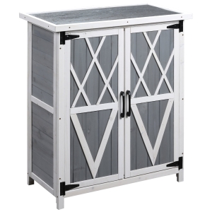 Outsunny Abri de jardin armoire de jardin remise pour outils sur pied dim. 75L x 40l x 90H cm 3 étagères 2 portes toit bitumé étanche bois sapin blanc et gris