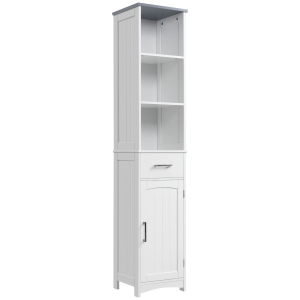Kleankin Dulapior de baie cu Raft cu 3 niveluri, din MDF Lacuit, 34x30x163cm, Alb si Gri