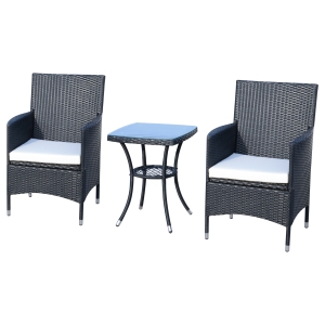 Outsunny 3-delige zitgroep voor in de tuin, rotan tuinset, poly-rotan, zwart