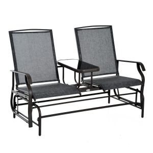 Outsunny Gartenbank Schaukelstuhl Sitzbank Schaukelbank Gartenstuhl mit Tisch Schaukel Bank 2-Sitzer