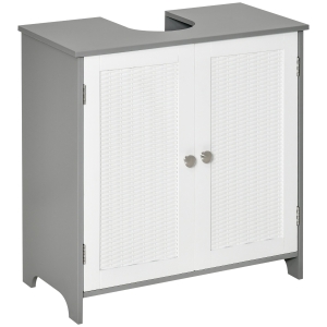 kleankin Mueble para Debajo del Lavabo Armario de Baño de Madera con 1 Armario de 2 Estantes Interior 60x30x60 cm Blanco