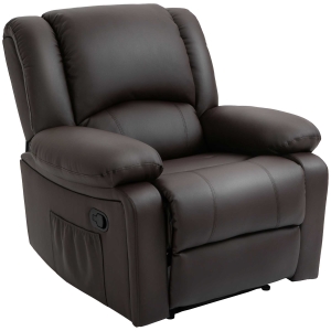 HOMCOM Fotoliu Relax Rabatabil la 135° cu Maner si Buzunare Laterale, 100x89x100cm, Maro