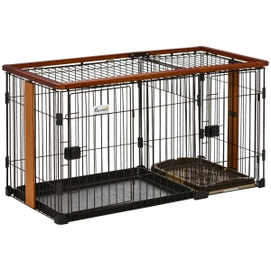 Outsunny Hundegitter mit Toilette, Stahl+Spanplatte, Kaffee+Rotbraun, 111 x 54 x 61 cm