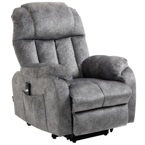 HOMCOM Sillón Relax Levanta Personas Tapizado en Terciopelo con Reclinación Eléctrica 135° Mando a Distancia Reposapiés y 2 Bolsillos Laterales 91x83x100 cm Gris