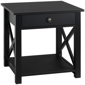 HOMCOM Table d'appoint chevet moderne avec étagère, tiroir et plateau - dim. 52L x 52P x 51H cm - MDF - noir