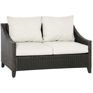 Outsunny Sofá de Jardín de 2 Plazas Sofá de Ratán Exterior con Cojines Acolchados Almohadas con Cremallera y Pies Ajustables para Terraza Balcón Patio 132x70x74 cm Marrón