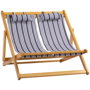 Outsunny Gartenliege für 2 Personen, Zusammenklappbar, Bis 200 kg, Teak+Grau+Weiß, 108 x 105 x 85 cm