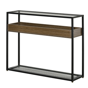 HOMCOM Industrial Style Console Table Sofa Table with Tempered Glass Top Steel Frame