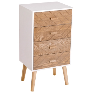 HOMCOM Nordic Style 4 Drawers Side Cabinet, 40Wx30Dx75H cm-White/Natural Wood Colour