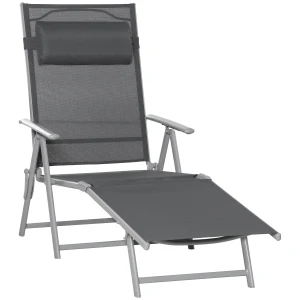 Outsunny Outdoor Folding Chaise Lounge Chair Recliner with Portable Design & 7 Adjustable Backrest Positions ï¼Œ Steel Fabric Sun Lounger- Dark Grey