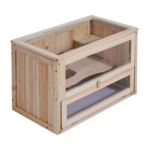 PawHut Kleintierkäfig Holz 60 cm x 35 cm x 42 cm