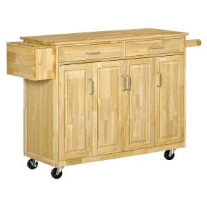 HOMCOM Carucior de Bucatarie din Lemn cu Sertar, Dulapior si Roti, 136x47x91,5cm