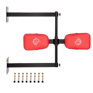 HOMCOM Roterend Ponskussen Wandmontage Reflex Bar Ponsboks Pad voor Training Ponskussen Kick Shield Staal Kunstleer Rood 82 x 65 x 14 cm