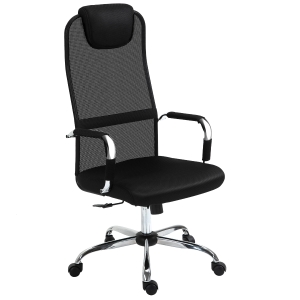 Vinsetto Mesh Fabric Desk Chair Swivel Office Chair Home Study Rocker with Wheel, Black