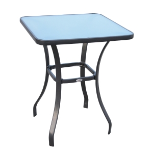 Outsunny Tavolino Moderno da Giardino Piano in Vetro Temperato Struttura in Metallo, Nero, 68.5x68.5x84cm